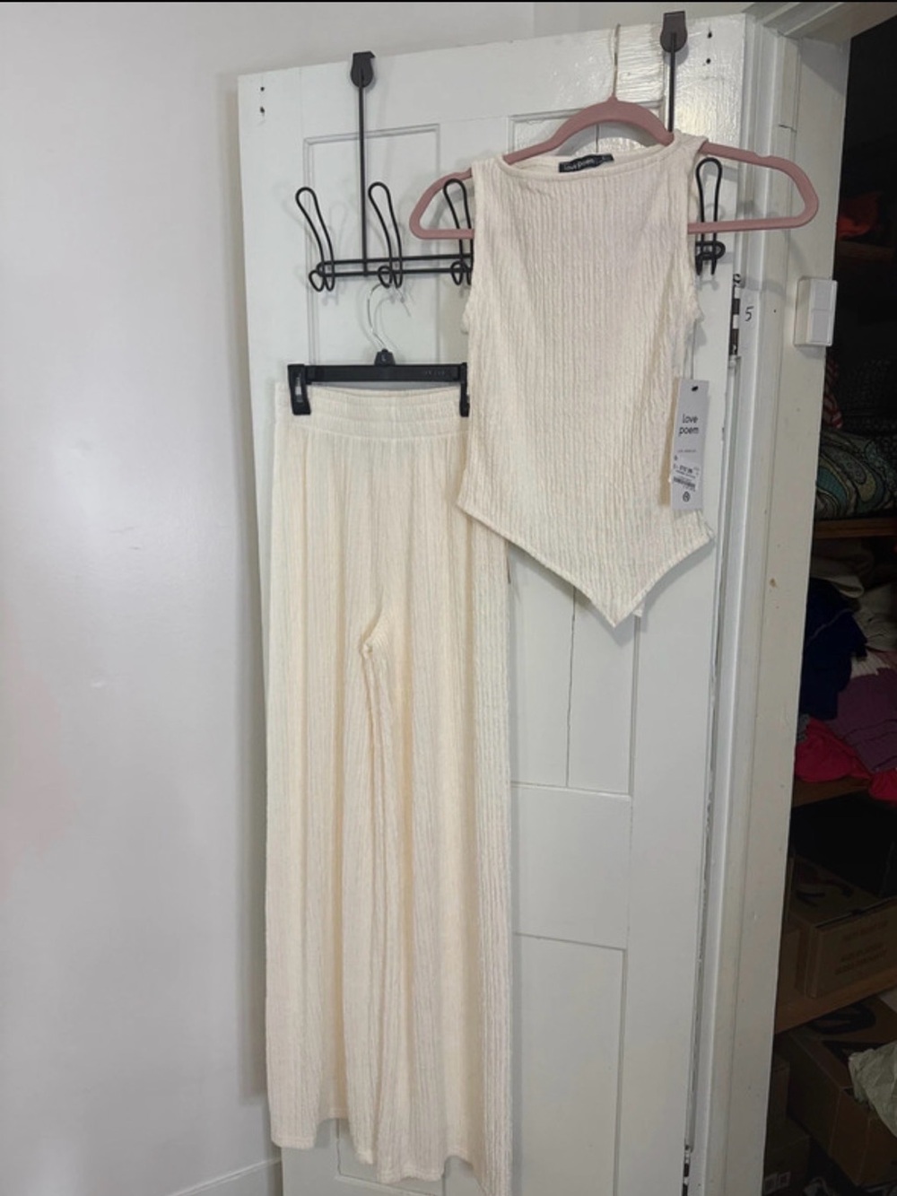 Off white Ribbed Wide-Leg Pants & Tank Set